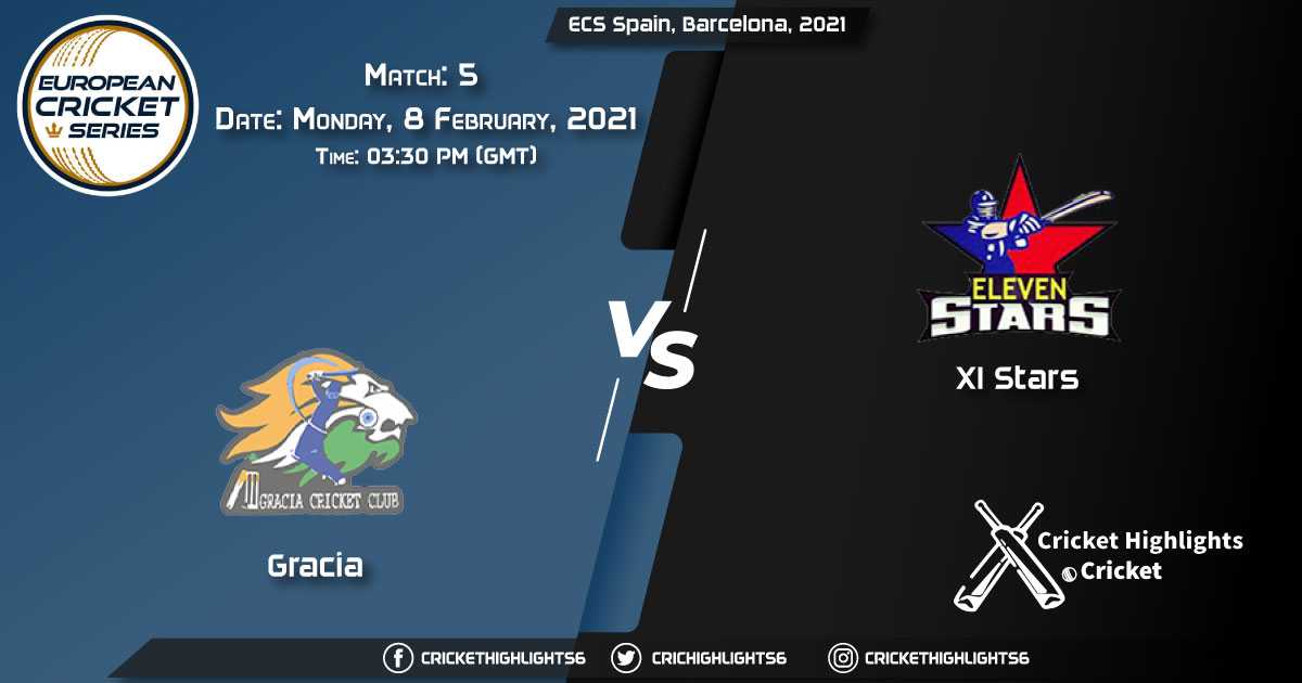 Gracia-vs-XI-Stars,-Match-5,-February-8,-2021-Live-Cricket-Score,-ECS-Spain,-Barcelona,-2021