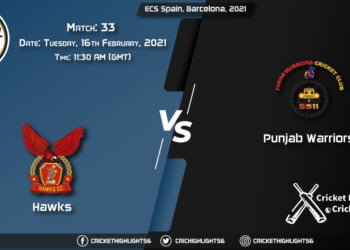 Hawks-vs-Punjab-Warriors,-Match-33,-February-16,-2021-Live-Cricket-Score,-ECS-Spain,-Barcelona,-2021
