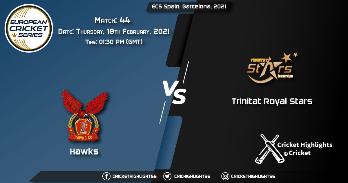 Hawks-vs-Trinitat-Royal-Stars,-Match-44,-February-18,-2021-Live-Cricket-Score,-ECS-Spain,-Barcelona,-2021