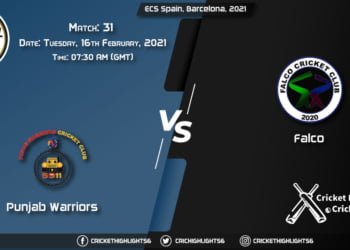 Punjab-Warriors-vs-Falco,-Match-31,-February-16,-2021-Live-Cricket-Score,-ECS-Spain,-Barcelona,-2021