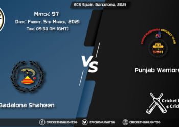 Badalona-Shaheen-vs-Punjab-Warriors,-Match-97,-March-5,-2021-Live-Cricket-Score,-ECS-Spain,-Barcelona,-2021