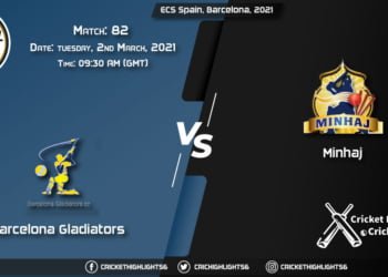 Barcelona-Gladiators-vs-Minhaj,-Match-82,-March-2,-2021-Live-Cricket-Score,-ECS-Spain,-Barcelona,-2021