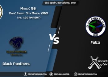 Black-Panthers-vs-Falco,-Match-98,-March-5,-2021-Live-Cricket-Score,-ECS-Spain,-Barcelona,-2021