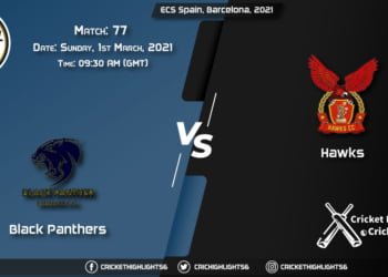 Black-Panthers-vs-Hawks,-Match-77,-March-1,-2021-Live-Cricket-Score,-ECS-Spain,-Barcelona,-2021