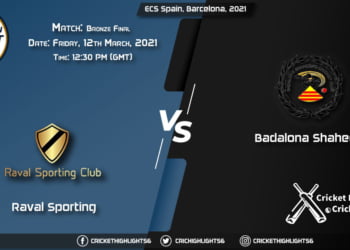 Raval Sporting vs Badalona Shaheen, Match Bronze Final, March 12, 2021 Live Cricket Score, ECS Spain, Barcelona, 2021