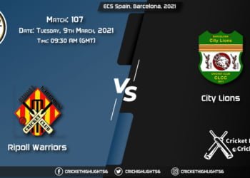 Ripoll-Warriors-vs-City-Lions,-Match-107,-March-9,-2021-Live-Cricket-Score,-ECS-Spain,-Barcelona,-2021