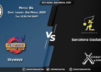 Skyways-vs-Barcelona-Gladiators,-Match-84,-March-2,-2021-Live-Cricket-Score,-ECS-Spain,-Barcelona,-2021