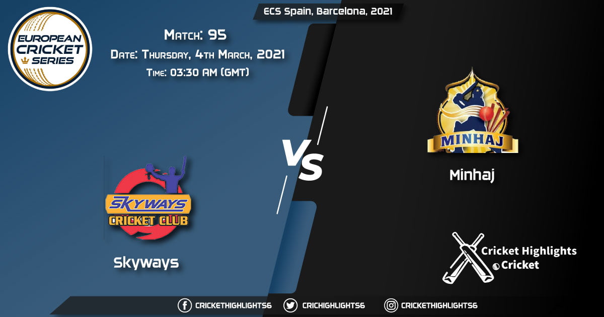 Skyways-vs-Minhaj,-Match-95,-March-4,-2021-Live-Cricket-Score,-ECS-Spain,-Barcelona,-2021