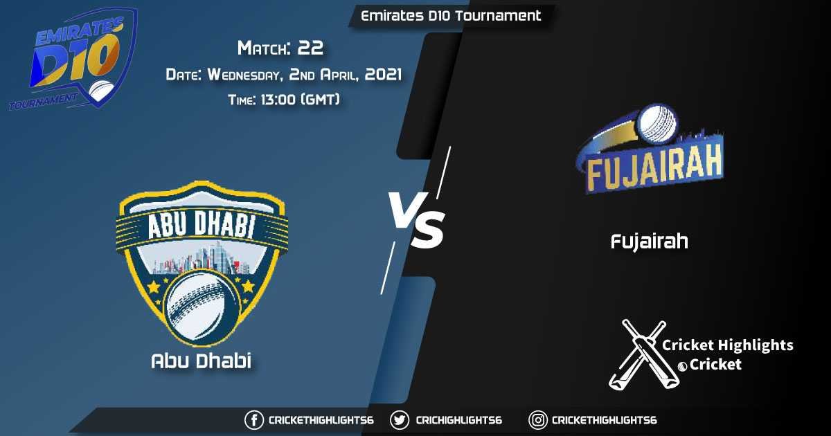 ABD vs FUJ Live Scorecard, Match 22, April 02, 2021 Live Cricket Score, ECS Italy, Venice, 2021