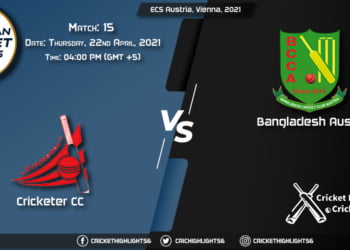 CRC vs BAA, Live Scorecard, Match 15, April 22, 2021, Live Cricket Score, ECS Austria, Vienna, 2021