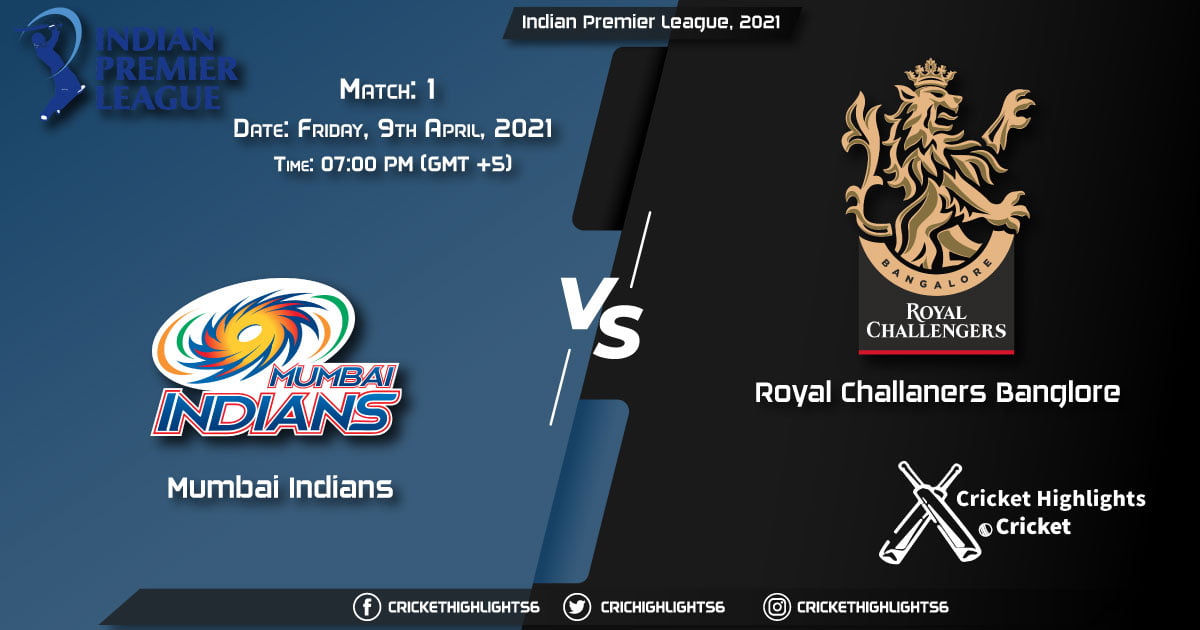 MI vs RCB, Live Scorecard, Match 1, April 09, 2021, Live Cricket Score, Indian Premier League, 2021