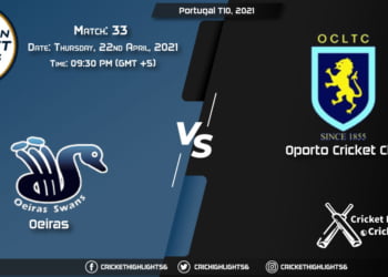 OEI vs OCC, Live Scorecard, Match 33, April 22, 2021, Live Cricket Score, Portugal T10, 2021
