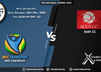 MSF vs KCC, Live Scorecard, Match 2nd Semi Final, May 29, 2021, Live Cricket Score, ECS Germany, Krefeld, 2021