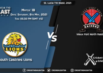 SCL vs VFNR, Live Scorecard, Match 18, May 8, 2021, Live Cricket Score, St. Lucia T10 Blast, 2021