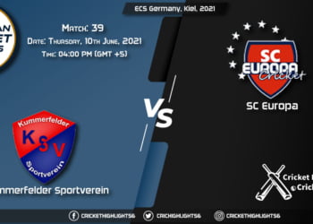 KSV vs SCE, Live Scorecard, Match 39, June 10, 2021, Live Cricket Score, ECS Germany, Kiel, 2021