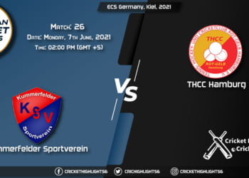 KSV vs THCC, Live Scorecard, Match 26, June 7, 2021, Live Cricket Score, ECS Germany, Kiel, 2021
