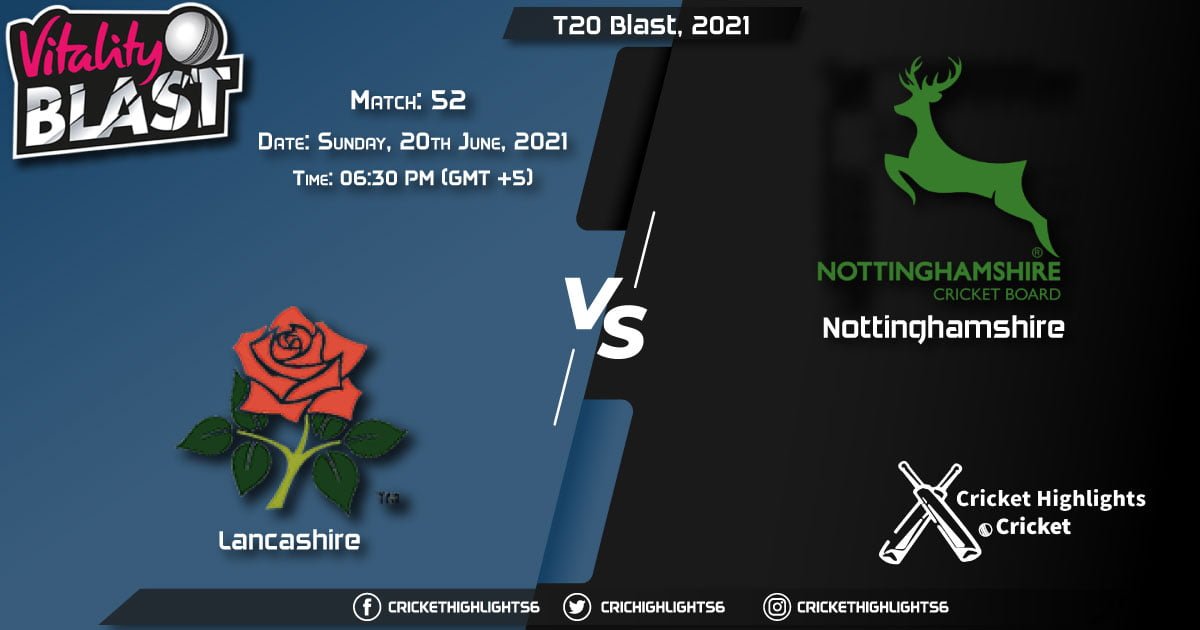 LAN vs NOT, Live Scorecard, Match 52, June 20, 2021, Live Cricket Score, T20 Blast, 2021