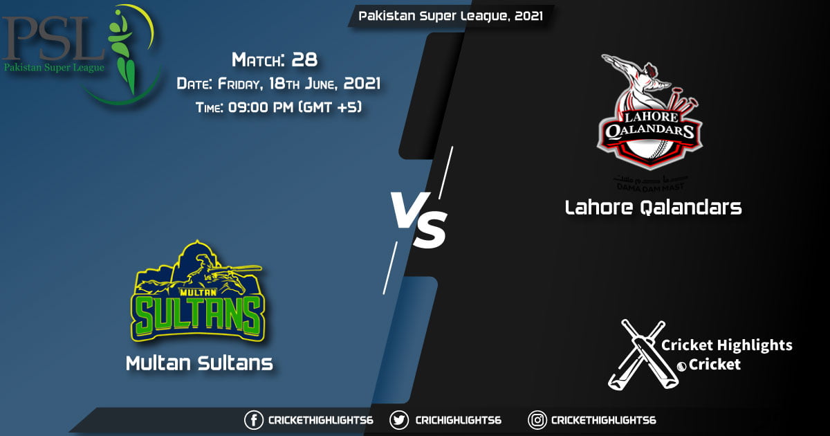 MUL vs LAH, Live Scorecard, Match 28, June 18, 2021, Live Cricket Score, Pakistan Super League, 2021