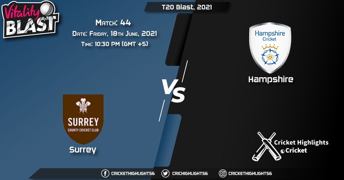 SUR vs HAM, Live Scorecard, Match 44, June 18, 2021, Live Cricket Score, T20 Blast, 2021