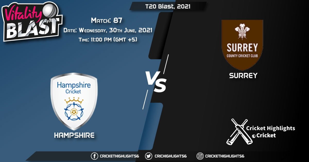 T20 Blast, 2021 Live Match 87, HAM vs SUR LIVE Streaming for free, When, Where, How to Watch