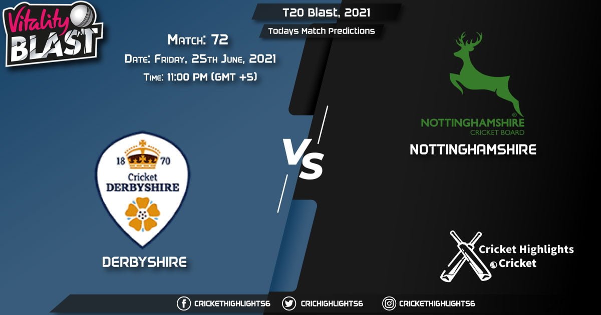 T20 Blast, 2021, Match 72 DER vs NOT, Playing 11 & Today's Match Predictions