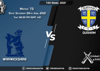 WAS vs DUR, Live Scorecard, Match 73, June 26, 2021, Live Cricket Score, T20 Blast, 2021