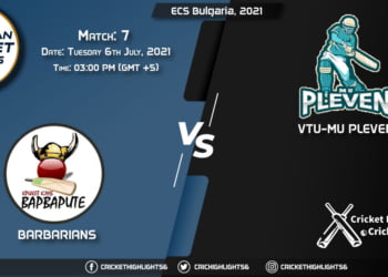 BAR vs PLE, Live Scorecard, Match 7, July 6, 2021, Live Cricket Score, ECS Bulgaria, 2021