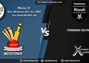 BOT vs FOR, Live Scorecard, Match 11, July 21, 2021, Live Cricket Score, ECS Sweden, Stockholm, 2021
