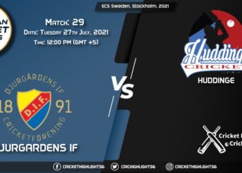 DIF vs HUD, Live Scorecard, Match 29, July 27, 2021, Live Cricket Score, ECS Sweden, Stockholm, 2021
