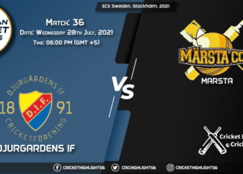 DIF vs MAR, Live Scorecard, Match 36, July 28, 2021, Live Cricket Score, ECS Sweden, Stockholm, 2021