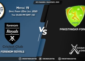 FOR vs PF, Live Scorecard, Match 19, July 23, 2021, Live Cricket Score, ECS Sweden, Stockholm, 2021