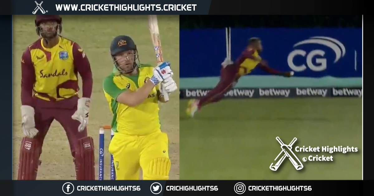 Fabian Allen scored a one-handed boundary hit in West Indies' 16-run win over Australia.