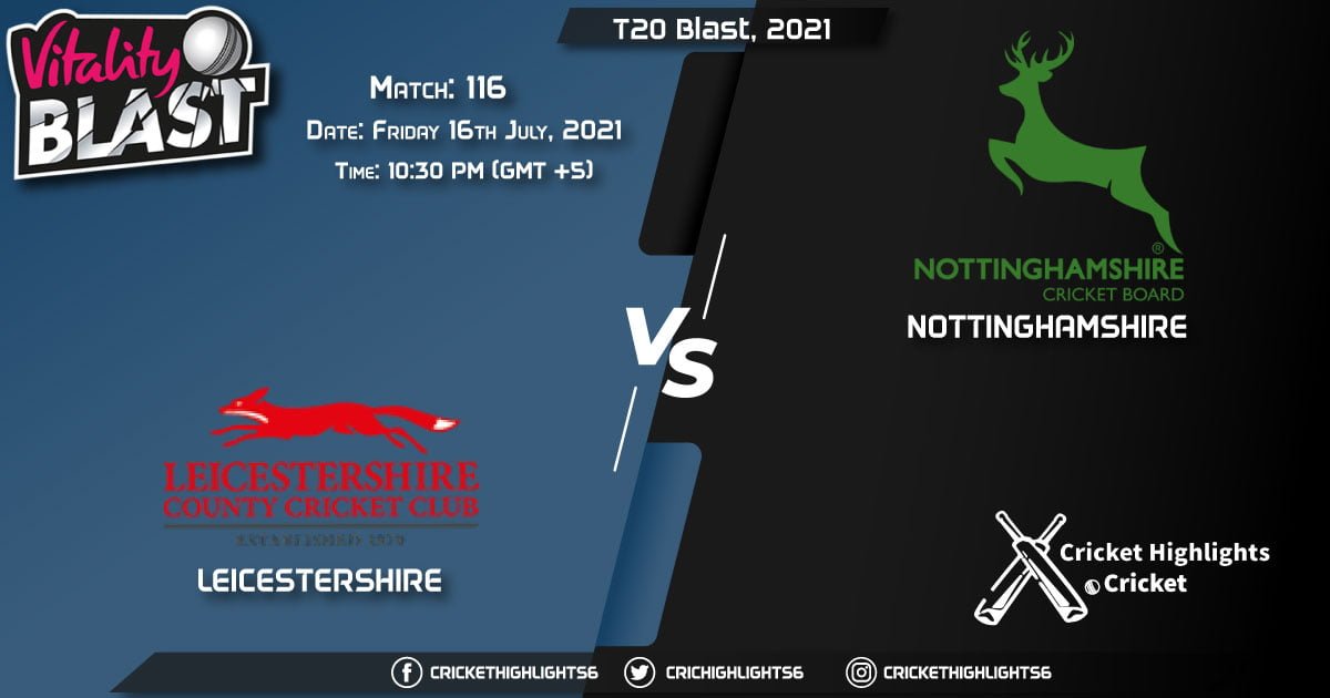 LEI vs NOT Live Scorecard, Match 116, July 16, 2021, Live Cricket Score, T20 Blast, 2021