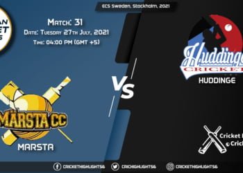 MAR vs HUD, Live Scorecard, Match 31, July 27, 2021, Live Cricket Score, ECS Sweden, Stockholm, 2021