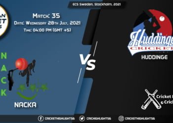 NAC vs HUD, Live Scorecard, Match 35, July 28, 2021, Live Cricket Score, ECS Sweden, Stockholm, 2021
