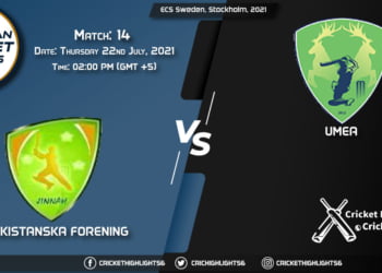 PF vs UME, Live Scorecard, Match 14, July 22, 2021, Live Cricket Score, ECS Sweden, Stockholm, 2021