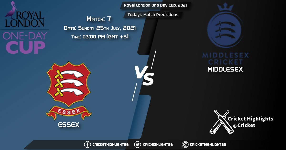 Royal London One-Day Cup, 2021, Match 7 ESS vs MID, Playing 11 & Today's Match Predictions