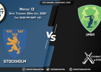 STO vs UME, Live Scorecard, Match 13, July 22, 2021, Live Cricket Score, ECS Sweden, Stockholm, 2021
