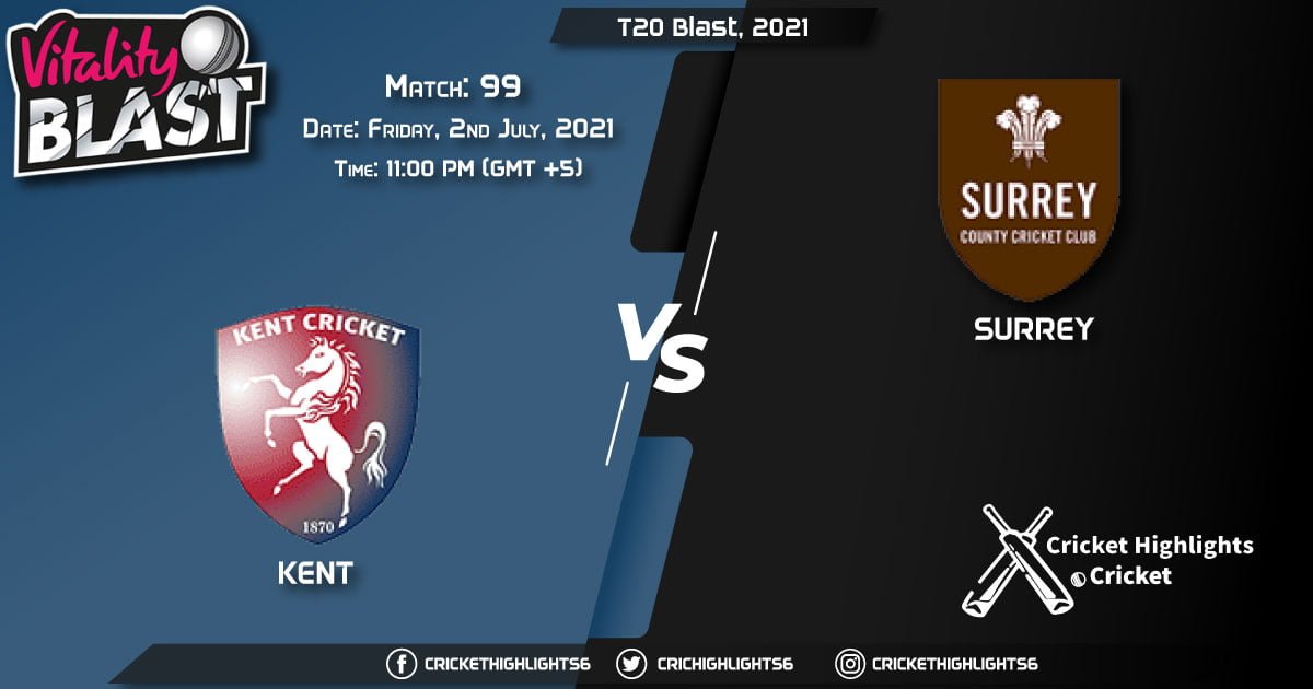 T20 Blast, 2021 Live Match 99, KET vs SUR LIVE Streaming for free, When, Where, How to Watch