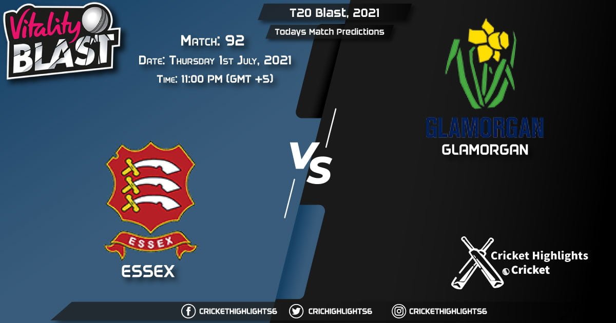 T20 Blast, 2021, Match 92 ESS vs GLA, Playing 11 & Today's Match Predictions