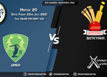 UME vs BOT, Live Scorecard, Match 20, July 23, 2021, Live Cricket Score, ECS Sweden, Stockholm, 2021