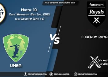 UME vs FOR, Live Scorecard, Match 10, July 21, 2021, Live Cricket Score, ECS Sweden, Stockholm, 2021