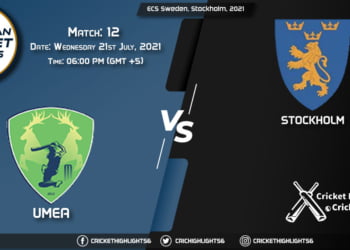 UME vs STO, Live Scorecard, Match 12, July 21, 2021, Live Cricket Score, ECS Sweden, Stockholm, 2021
