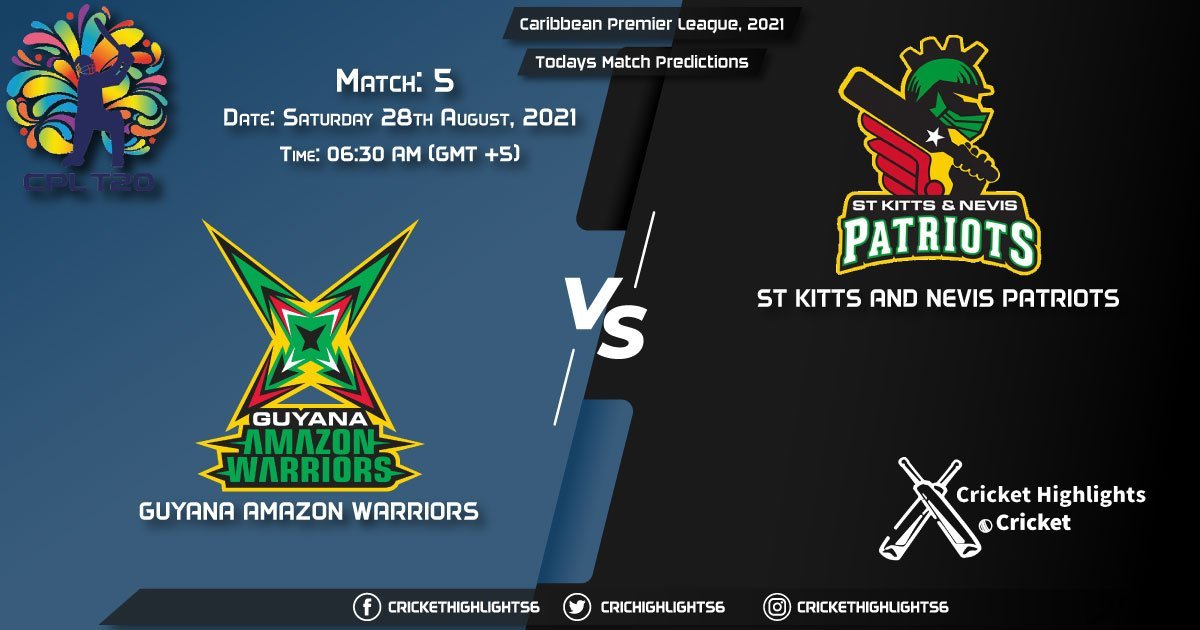 Caribbean Premier League, 2021, Match 5 GUY vs SKN, Playing 11 & Today's Match Predictions
