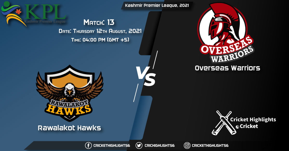 RH vs OW, Live Scorecard, Match 13, August 12, 2021, Live Cricket Score, Kashmir Premier League, 2021