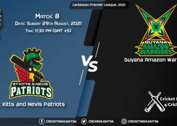SKN vs GUY Live Score Match 8, Playing 11 Live Match Today, August 29, 2021, Caribbean Premier League, 2021