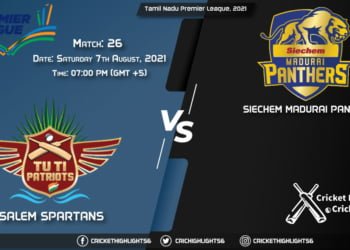 Tamil Nadu Premier League, 2021, Match 26 SS vs SMP, Playing 11 & Today's Match Predictions