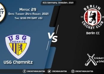 USGC vs BER, Live Scorecard, Match 29, August 24, 2021, Live Cricket Score, ECS Germany, Dresden, 2021