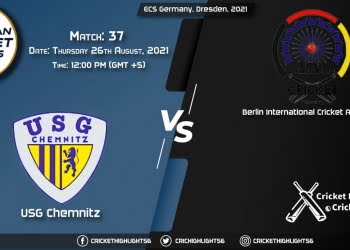 USGC vs BICA, Live Scorecard, Match 37, August 26, 2021, Live Cricket Score, ECS Germany, Dresden, 2021