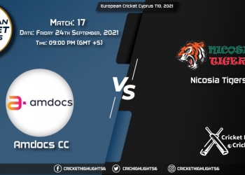 AMD vs NCT Live Score Match 17, Playing 11 Live Match Today, September 24, 2021, European Cricket Cyprus T10, 2021
